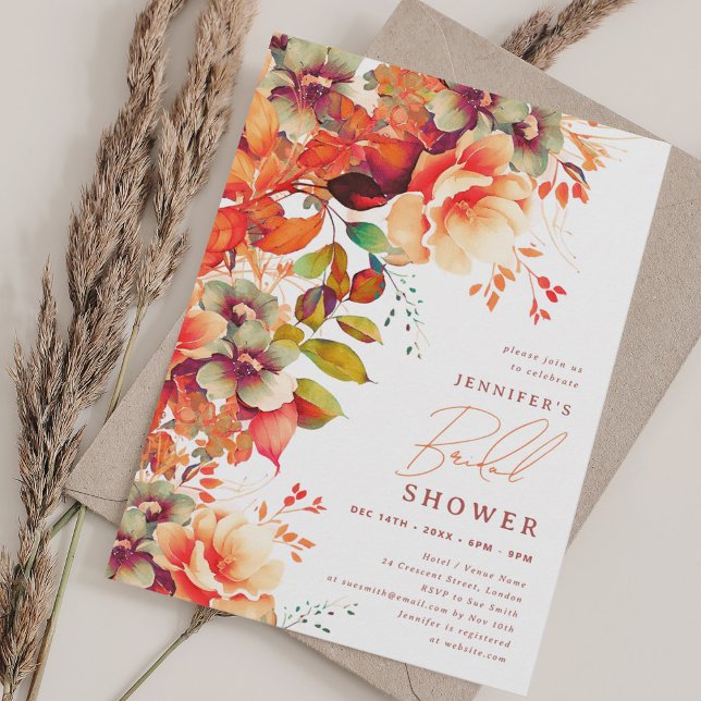 Möhippa för Blommigten elegant höst Inbjudningar (Elegant Fall Autumn Floral Bridal Shower Invitation)
