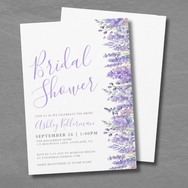 Möhippa för Blommigten elegant vattenfärg Lavender Inbjudningar (Elegant Watercolor Lavender Floral Bridal Shower Invitation)