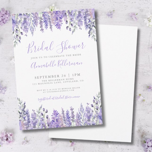 Möhippa för Blommigten elegant vattenfärg Lavender Inbjudningar (Elegant Watercolor Lavender Floral Bridal Shower Invitation)