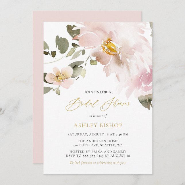 Möhippa för   blommor för feminin vattenfärg inbjudningar (Fram/baksida)