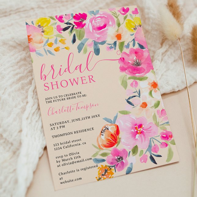  möhippa för bohemisk blommigt inbjudningar (Bohemian floral watercolor blush bridal shower invitation)