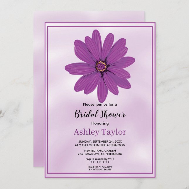 Möhippa för boho dusty lila Greenery blommigt Inbjudningar (Fram/baksida)