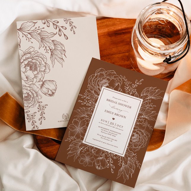 Möhippa för botanisk Blommigt för Earthy Burnt Ora Inbjudningar (Skapare uppladdad)