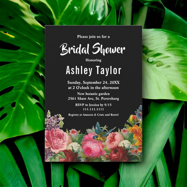 Möhippa för botaniska trädgårdssvarta Blommigtar Inbjudningar (Skapare uppladdad)