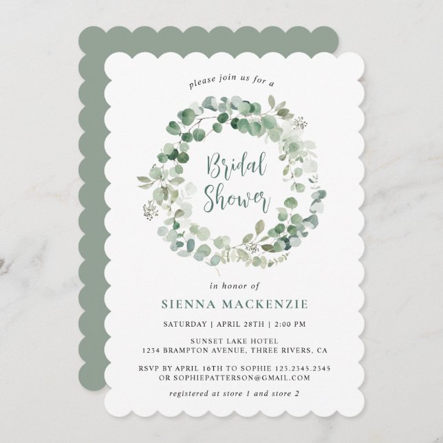 Möhippa för botaniskt eukalyptus Sage Grönt  Inbjudningar (Fram/baksida)