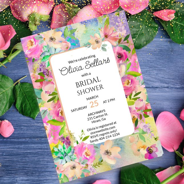 Möhippa för Bright Blommigt Profusion Inbjudningar (Bright watercolor floral invite for a chic Boho Bridal Shower.)