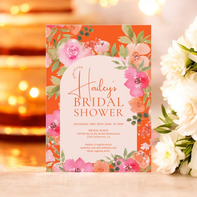 Möhippa för Bright Modern Blommigt Boho Orange Inbjudningar (Bright Modern Floral Boho Orange Bridal Shower Invitation)