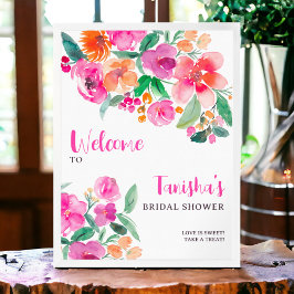 Möhippa för Bright rosa blommigt-skript välkomnas Poster