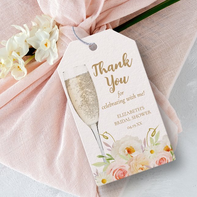 Möhippa för Brunch & Bubly-Blommigt Presentetikett (Brunch & Bubbly blush floral bridal shower favor gift tags)