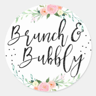 Möhippa för Brunch och Bubly Blommigt Runt Klistermärke