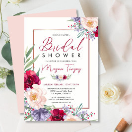 Möhippa för burgundy och marin blå Blommigt Inbjudningar