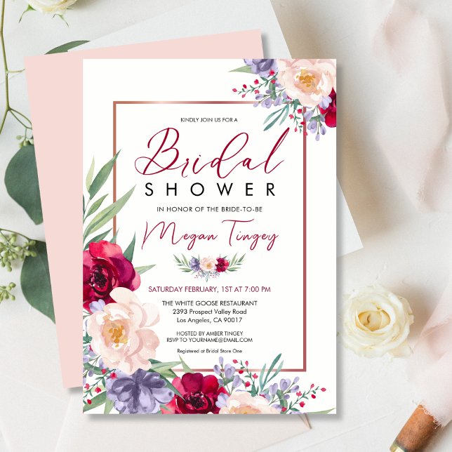  Möhippa för burgundy och marin blå Blommigt Inbjudningar (Skapare uppladdad)