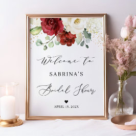 Möhippa för Burgundy Red Vit ros Blommigt Poster