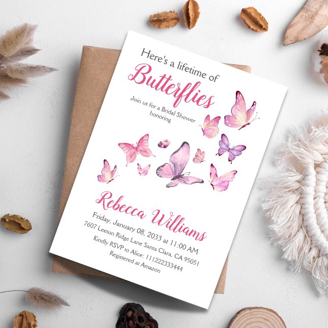 Möhippa för Butterfly Rosa Blommigt Inbjudningar (Skapare uppladdad)