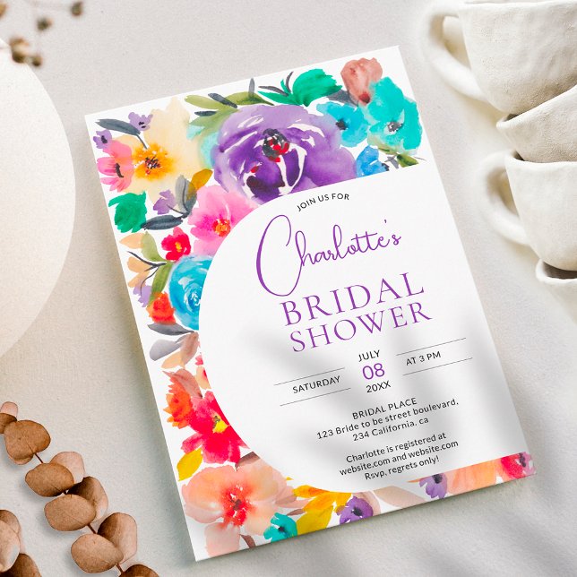 Möhippa för chic av modern blommigt inbjudningar (Bright bold modern floral arch chic bridal shower invitation)