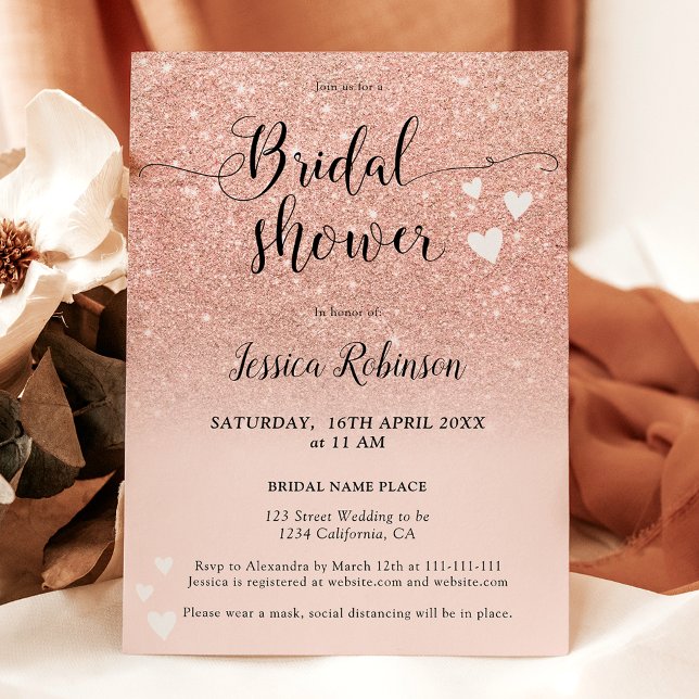 möhippa för chic av ro guld rosa-hjärtan inbjudningar (Rose gold pink hearts script chic bridal shower invitation)