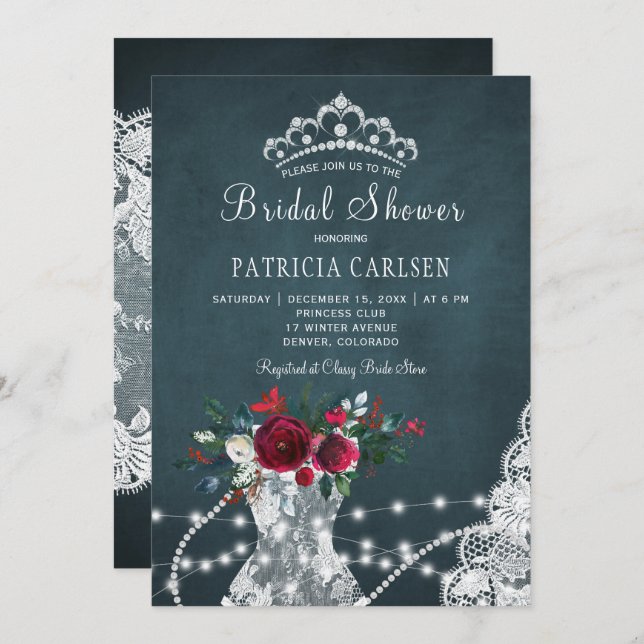 Möhippa för chic av rustik blommigt för vintereleg inbjudningar (Fram/baksida)