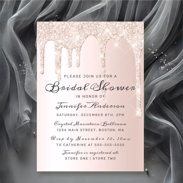 Möhippa för chic Rosa Dripping Glitter Elegant  Inbjudningar (Chic Pink Dripping Glitter Elegant Bridal Shower Invitation)