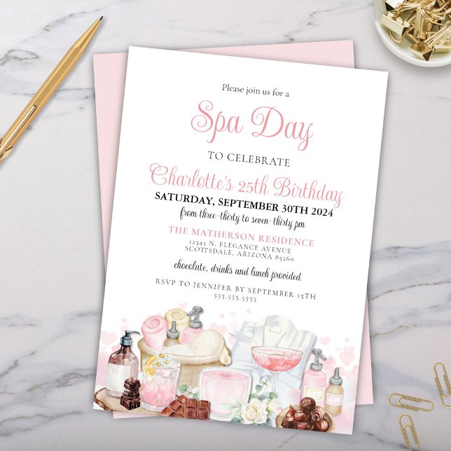 Möhippa för chokladchoklad med glamorerad spa-dag  inbjudningar (Glamorous glitz and glam spa day chocolate cocktails mocktails birthday party bridal invitations)