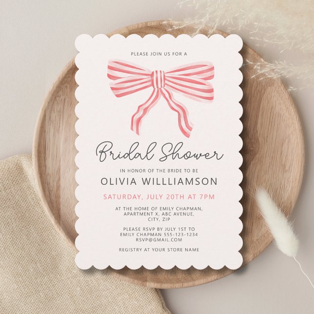  Möhippa för Coquette Bow Inbjudningar (Modern blush pink bridal shower invitation with striped bows, coquette aesthetic. Matching range.)