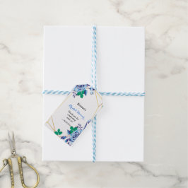 Möhippa för den geometriska Guld-blåa Blommigten Presentetikett