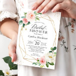Möhippa för den moderna  Rosans Blommigt Inbjudningar<br><div class="desc">Gör din möhippa till en elegant med denna vackra blommigt och guld geometriska inbjudan. Den enkla men sofistikerade designen har en fantastisk blomkett med ett geometriskt gräns som skapar en jämvikt mellan perfekt och klassiskt och modernt stilar. Med Zazzles design verktyg kan du anpassa mallen så att den blir ännu...</div>