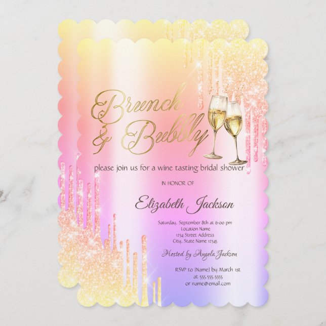 Möhippa för drivmedel av glas Brunch & Bubly Ombre Inbjudningar (Fram/baksida)