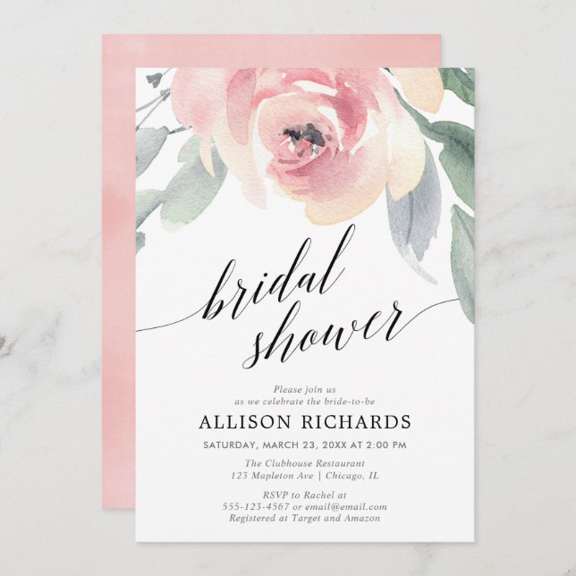 Möhippa för elegant av  blommigt för kalligrafi inbjudningar (Fram/baksida)