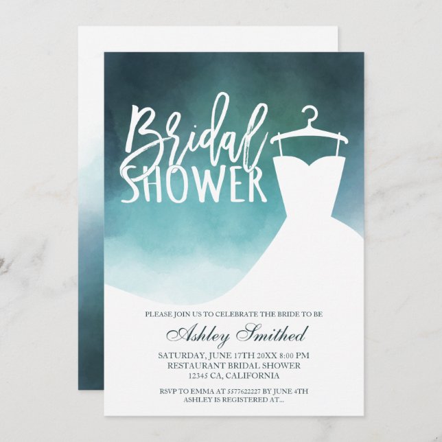 Möhippa för elegant av gröntens vattenfärgsfärg, c inbjudningar (Fram/baksida)