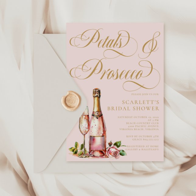 Möhippa för Elegant av Petals och Proseccos Blommi Inbjudningar (Petalls & Prosecco Bridal Shower Invitation)