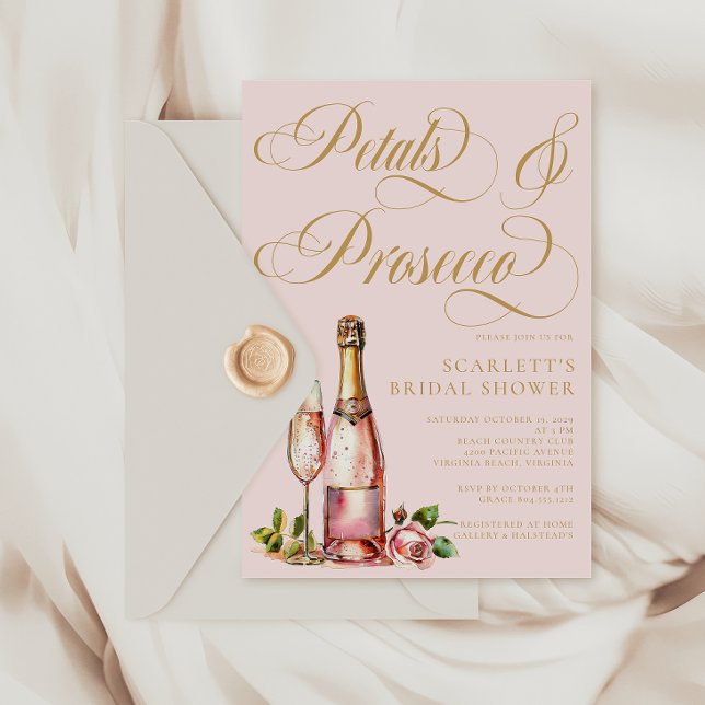 Möhippa för Elegant av Petals och Proseccos Blommi Vykort (Petals & Prosecco Bridal Shower Invitation )