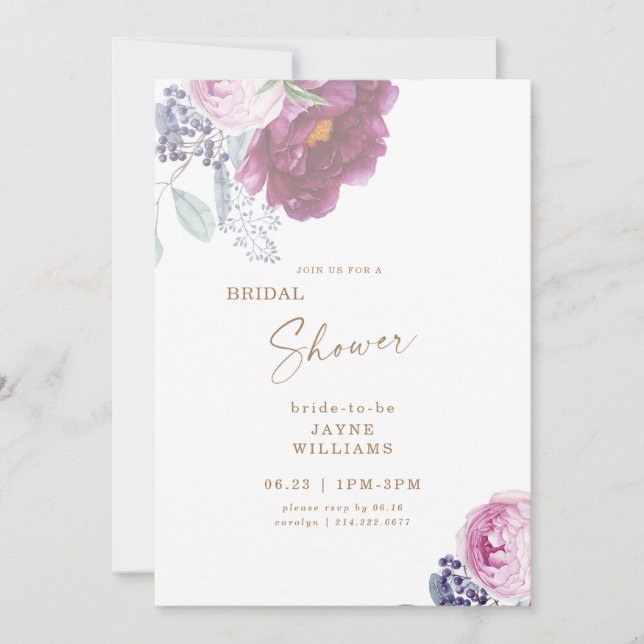 Möhippa för Elegant av vin och Rosa Blommigt Inbjudningar (Framsida)