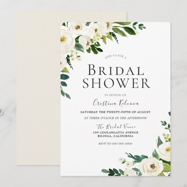 Möhippa för Elegant av White Champagne Flowers Inbjudningar (Fram/baksida)