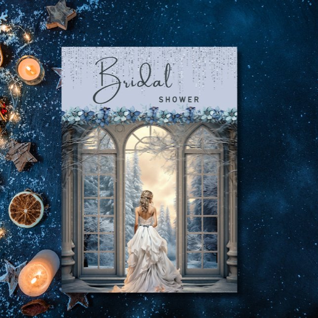 Möhippa för Elegant för vinterblå Snö-Blommigt Inbjudningar (Skapare uppladdad)