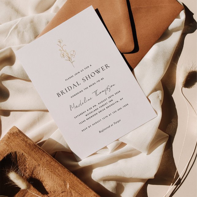 Möhippa för elegant med minimal Guld-Blommigt Inbjudningar (Skapare uppladdad)