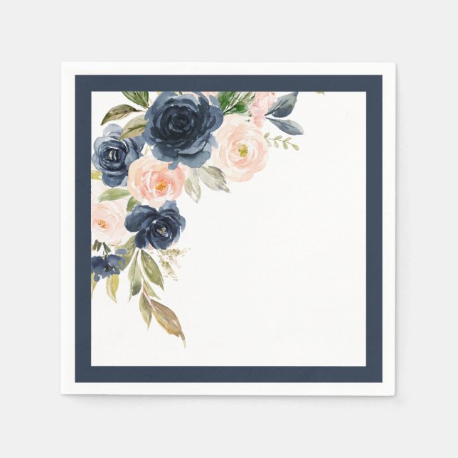 Möhippa för elegant Navy Blue  Rosa Blommigt Pappersservett (Framsidan)