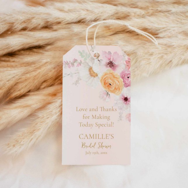 Möhippa för elegant Rosa Blommigt Presentetikett (Pink Floral Garden Party Favor Tag)