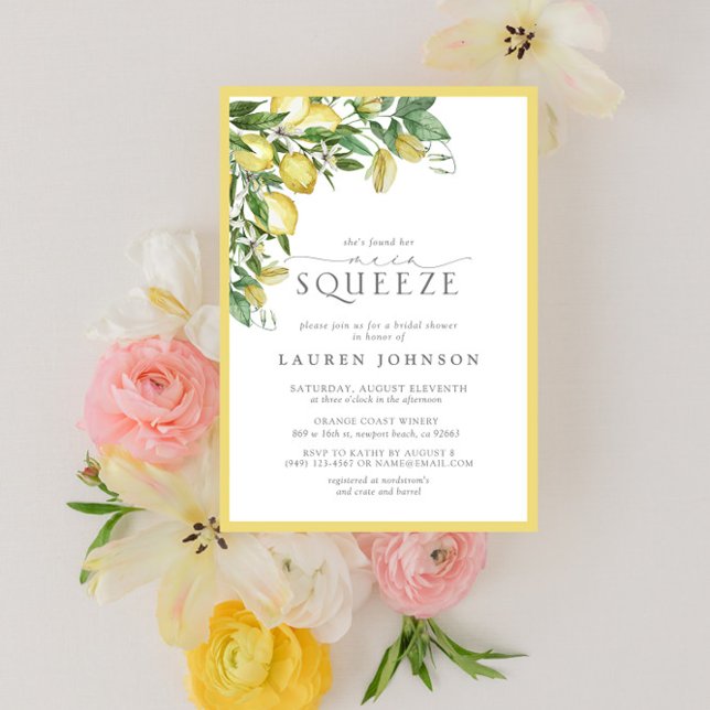 Möhippa för elegantens huvudsakliga Gult för Lemon Inbjudningar (Bridal Shower Invitation!)