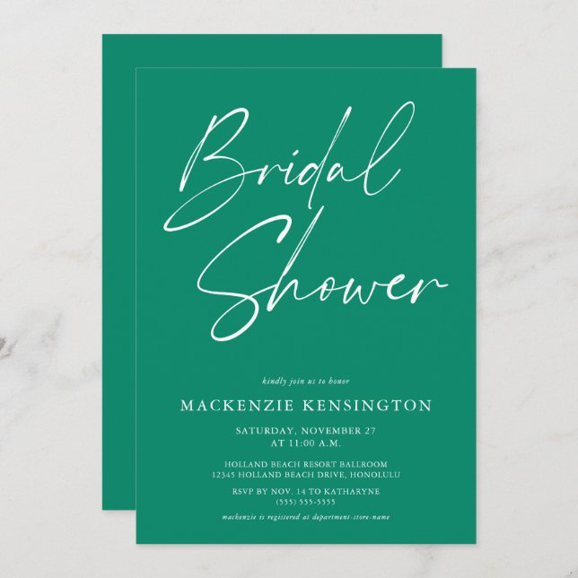 Möhippa för enkel Elegant för Emerald Grönt Inbjudningar (Fram/baksida)