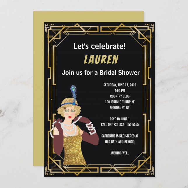 Möhippa för enkel, enkel och enkel Art Deco Inbjudningar (Fram/baksida)