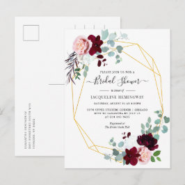 Möhippa för Eucalyptus Script Burgundy Blommigt Inbjudan Vykort