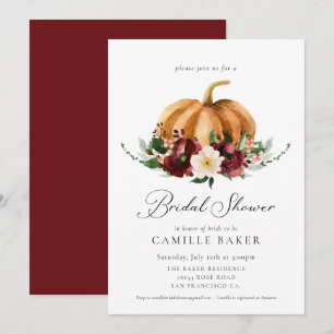 Möhippa för Fall Pumpkin Burgundy-Blommigt Inbjudningar