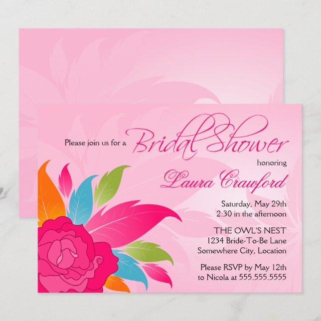 Möhippa för färgad Blommigt för elegant Inbjudningar (Fram/baksida)