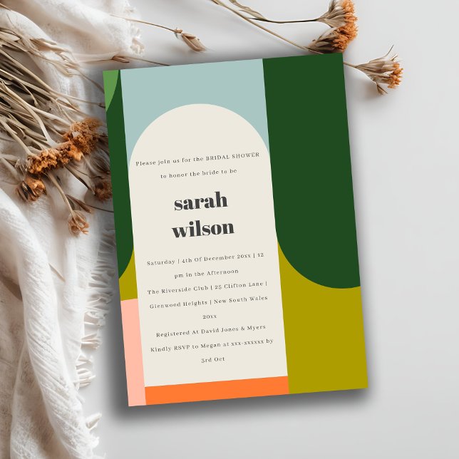 Möhippa för färgfull Groovy Retro Arch-Abstrakt Inbjudningar (Skapare uppladdad)