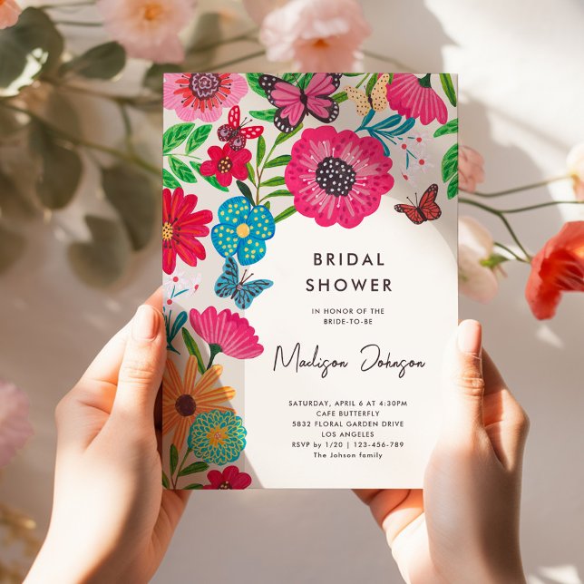 Möhippa för färgstark Bright Wildblomma Inbjudningar (Colorful Bright Wildflower Bridal Shower Invitation)