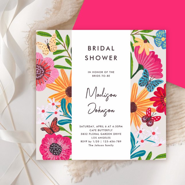 Möhippa för färgstark Bright Wildblomma Inbjudningar (Colorful Bright Wildflower Bridal Shower Invitation)