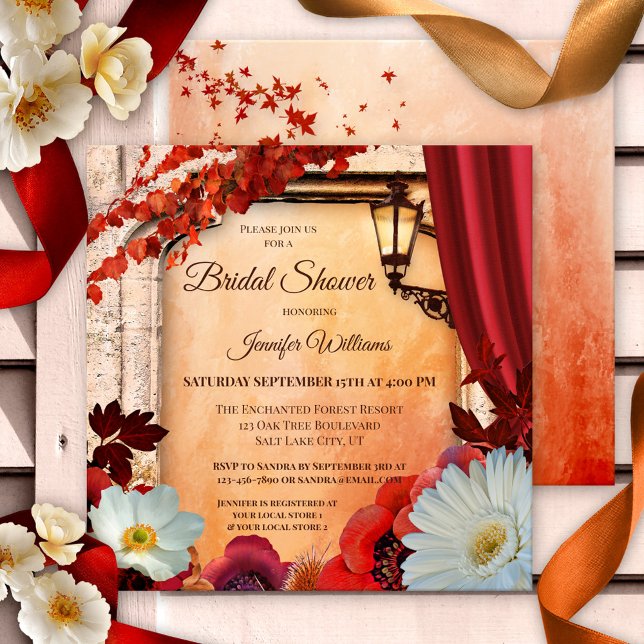 Möhippa för färgstark klassisk höstklassig Blommig Inbjudningar (Italian fall bridal shower invitation featuring festive flowers on a classic Mediterranean design)