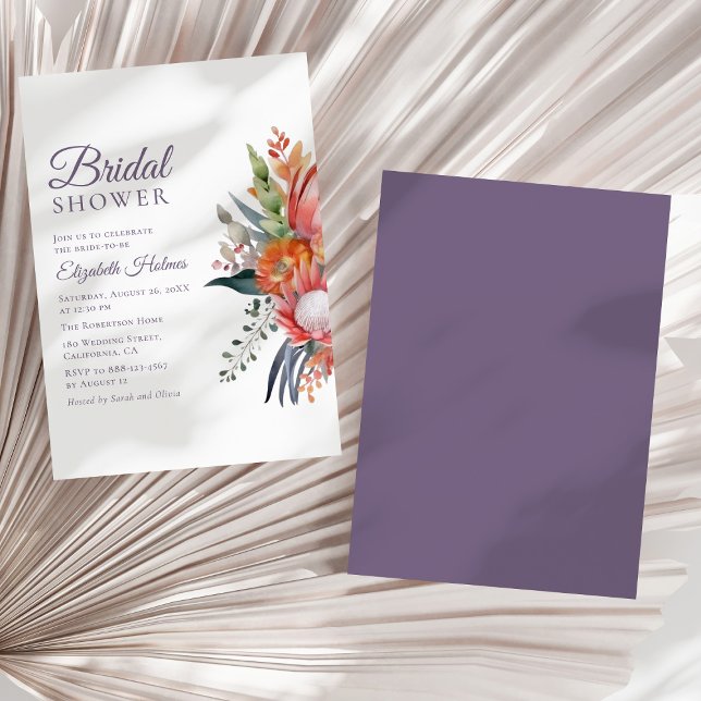 Möhippa för färgstarka tropiska blommor inbjudningar (Colorful Tropical Flowers Bridal Shower Invitation on a sunny white dry palm leaf.)