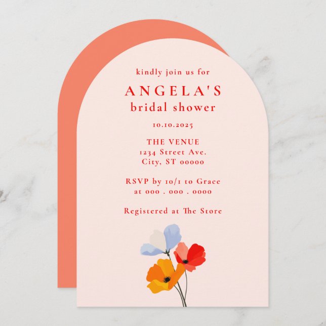 Möhippa för fet Blommigt Inbjudningar (Fram/baksida)