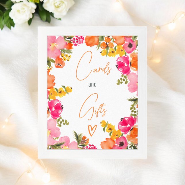 Möhippa för fet blomsterskript poster (Bold flowers script cards gifts bridal shower poster)